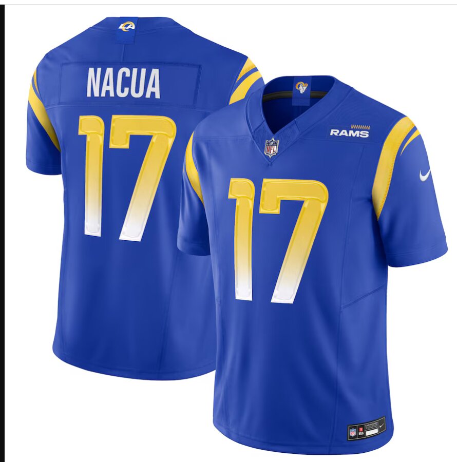 Men Los Angeles Rams 17 Nacua blue 2024 Nike Vapor Limited NFL Jersey style 1